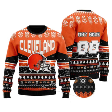 Custom Name Number Nfl Cleveland Browns Rugby Stadium Ugly Christmas Sweater ? Usalast