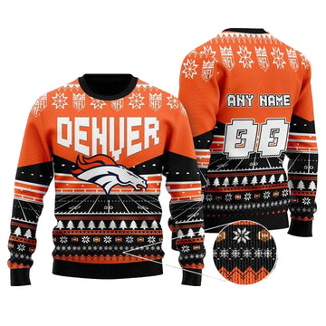 Custom Name Number Nfl Denver Broncos Rugby Stadium Ugly Christmas Sweater ? Usalast