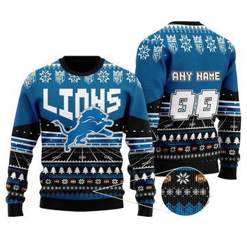 Custom Name Number Nfl Detroit Lions Rugby Stadium Ugly Christmas Sweater ? Usalast