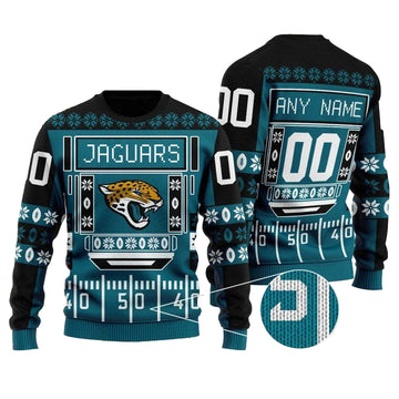 Custom Name Number Nfl Jacksonville Jaguars Playing Field Ugly Christmas Sweater ? Usalast