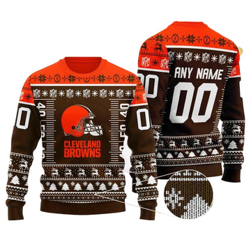 Custom Name Number Nfl Logo Cleveland Browns Ugly Christmas Sweater ? Usalast