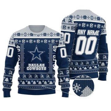 Custom Name Number Nfl Logo Dallas Cowboysls Ugly Christmas Sweater ? Usalast