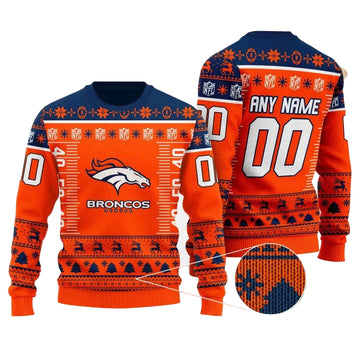 Custom Name Number Nfl Logo Denver Broncos Ugly Christmas Sweater ? Usalast