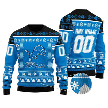 Custom Name Number Nfl Logo Detroit Lions Ugly Christmas Sweater ? Usalast