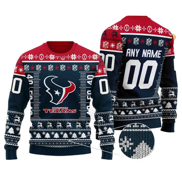 Custom Name Number Nfl Logo Houston Texans Ugly Christmas Sweater ? Usalast