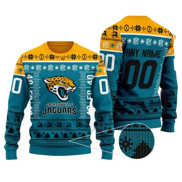 Custom Name Number Nfl Logo Jacksonville Jaguars Ugly Christmas Sweater ? Usalast