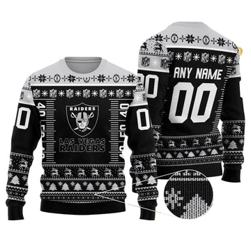 Custom Name Number Nfl Logo Las Vegas Raiders Ugly Christmas Sweater ? Usalast