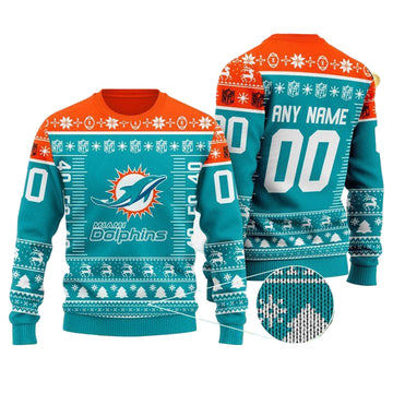 Custom Name Number Nfl Logo Miami Dolphins Ugly Christmas Sweater ? Usalast