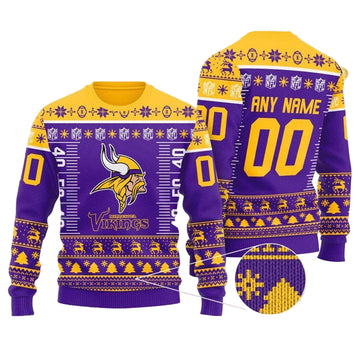 Custom Name Number Nfl Logo Minnesota Vikings Ugly Christmas Sweater ? Usalast