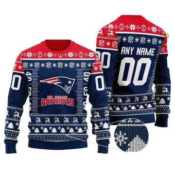 Custom Name Number Nfl Logo New England Patriots Ugly Christmas Sweater ? Usalast