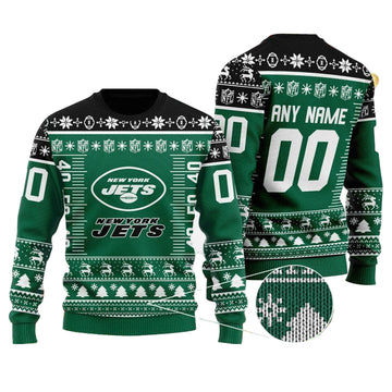 Custom Name Number Nfl Logo New York Jets Ugly Christmas Sweater ? Usalast