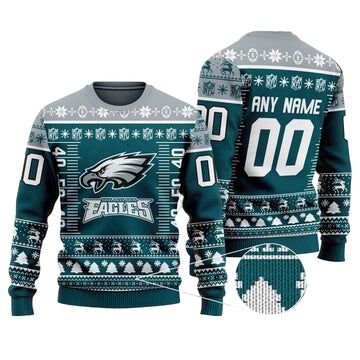 Custom Name Number Nfl Logo Philadelphia Eagles Ugly Christmas Sweater ? Usalast