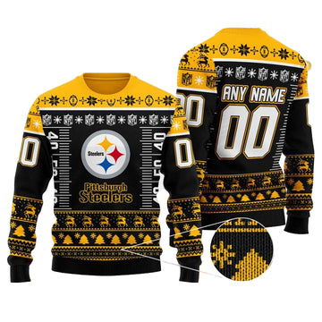 Custom Name Number Nfl Logo Pittsburgh Steelers Ugly Christmas Sweater ? Usalast