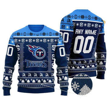 Custom Name Number Nfl Logo Tennessee Titans Ugly Christmas Sweater ? Usalast
