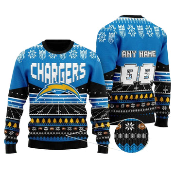 Custom Name Number Nfl Los Angeles Chargers Rugby Stadium Ugly Christmas Sweater ? Usalast