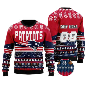 Custom Name Number Nfl New England Patriots Rugby Stadium Ugly Christmas Sweater ? Usalast