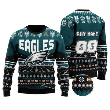 Custom Name Number Nfl Philadelphia Eagles Rugby Stadium Ugly Christmas Sweater ? Usalast