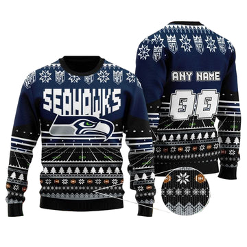 Custom Name Number Nfl Seattle Seahawks Rugby Stadium Ugly Christmas Sweater ? Usalast