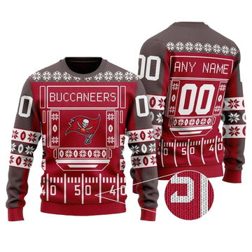 Custom Name Number Nfl Tampa Bay Buccaneers Playing Field Ugly Christmas Sweater ? Usalast
