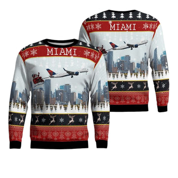 Delta Air Lines Boeing 757-232 With Santa Over Miami Christmas AOP Sweater ? Usalast