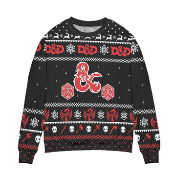 Dungeons And Dragons Dice Snowflake Pattern Ugly Christmas Sweater ? Black ? Usalast