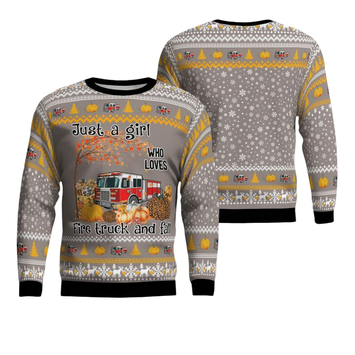 Fire Truck Just Girl Who Loves Christmas AOP Sweater ? Usalast