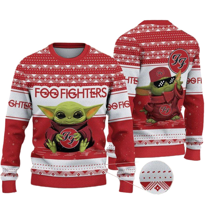 Foo Fighters Baby Yoda Merry Christmas Knitted Ugly Sweater ? Usalast
