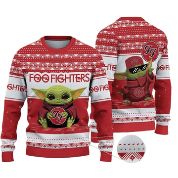 Foo Fighters Baby Yoda Merry Christmas Knitted Ugly Sweater ? Usalast