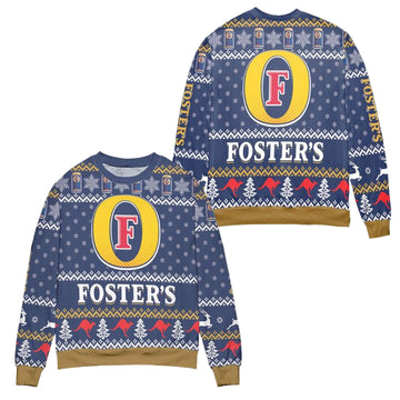 Fosters Beer Logo Snowflake Pattern Ugly Christmas Sweater ? Blue ? Usalast