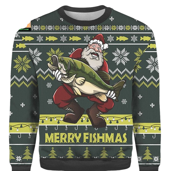 Funny Merry Fishmas Santa with Fish 3D Sweater ? Usalast