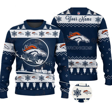 Denver Broncos NFL Ugly Christmas Sweater - Name Customized