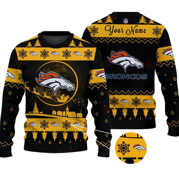 Denver Broncos NFL Ugly Christmas Sweater - Name Customized