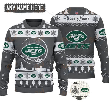 New York Jets NFL Ugly Christmas Sweater - Name Customized