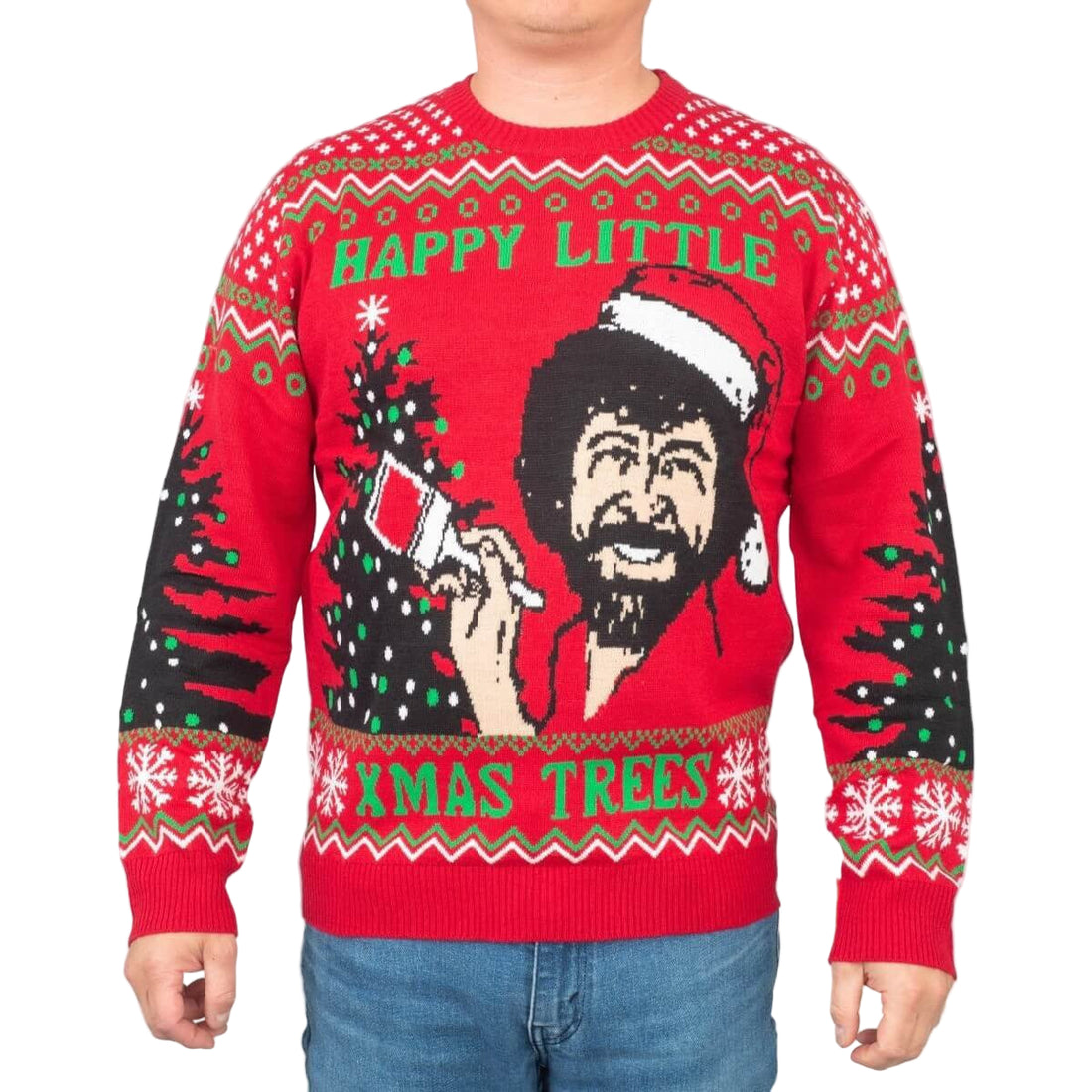 Bob Ross Happy Little Xmas Trees For Unisex Ugly Christmas Sweater, All Over Print Sweatshirt