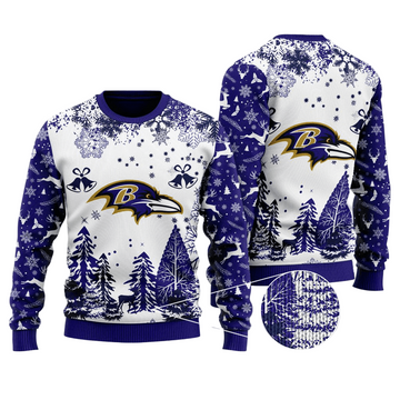 Ugly Christmas Sweater Baltimore-Ravens, Play Like A Raven White/Violet