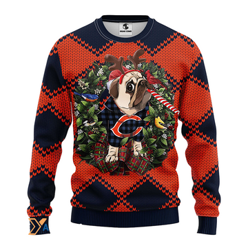 Ugly Christmas Sweater Chicago-Bears, Pub Dog Orange/Blue
