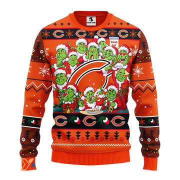 Ugly Christmas Sweater Chicago-Bears, 12 Grinch Brown/Orange/Black
