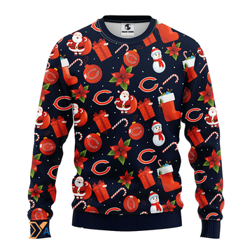 Ugly Christmas Sweater Chicago-Bears, Santa Claus Snowman Blue/Black