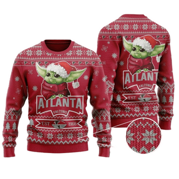 Ugly Christmas Sweater Atlanta-Falcons, Baby Yoda Red
