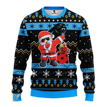 Ugly Christmas Sweater Carolina-Panthers, Santa Claus Blue/Black