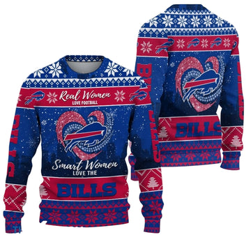 Ugly Christmas Sweater Buffalo-Bills, Grinch Christmas Buffalo-Bills In Heart Snowflakes City Shadow Navy