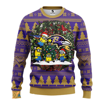 Ugly Christmas Sweater Baltimore-Ravens, Minion Violet/Beige