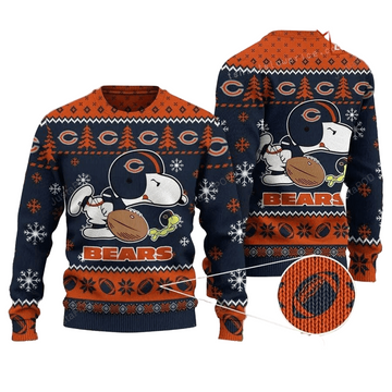 Ugly Christmas Sweater Chicago-Bears, Graphic Dog Blue/Orange