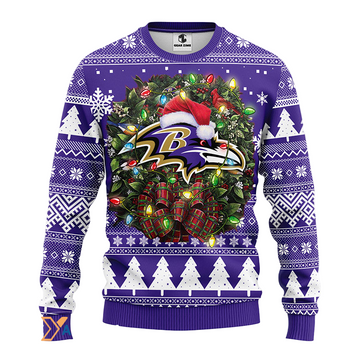 Ugly Christmas Sweater Baltimore-Ravens, Play Like A Raven Violet/White