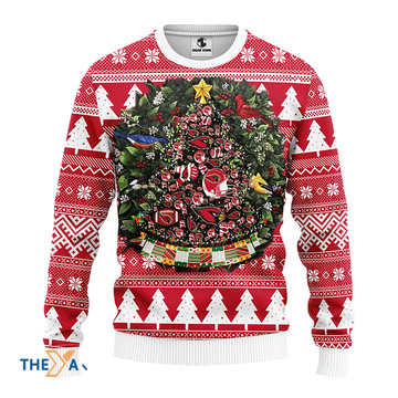 Ugly Christmas Sweater Arizona-Cardinals, Tree Ball Christmas Red/White