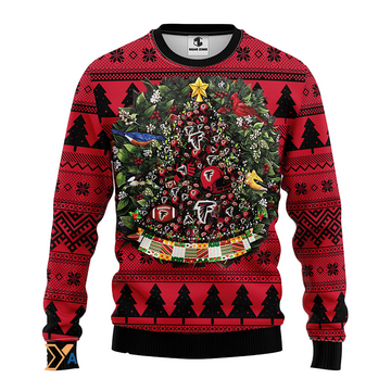 Ugly Christmas Sweater Atlanta-Falcons, Tree Ball Christmas Black/Red