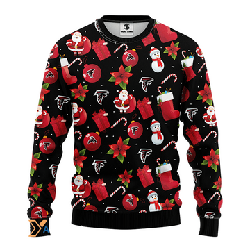 Ugly Christmas Sweater Atlanta-Falcons, Santa Claus Snowman Black