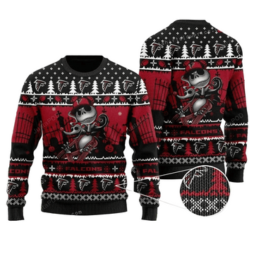 Ugly Christmas Sweater Atlanta-Falcons, Skellington Black/Red