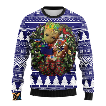 Ugly Christmas Sweater Baltimore-Ravens, Graphic Tree Blue/White