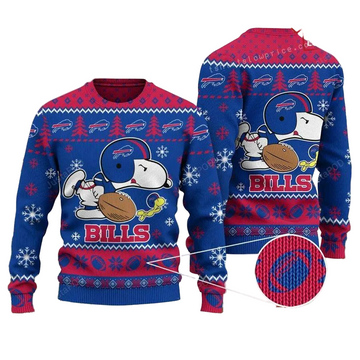 Ugly Christmas Sweater Buffalo-Bills, Graphic Dog Blue/Pink
